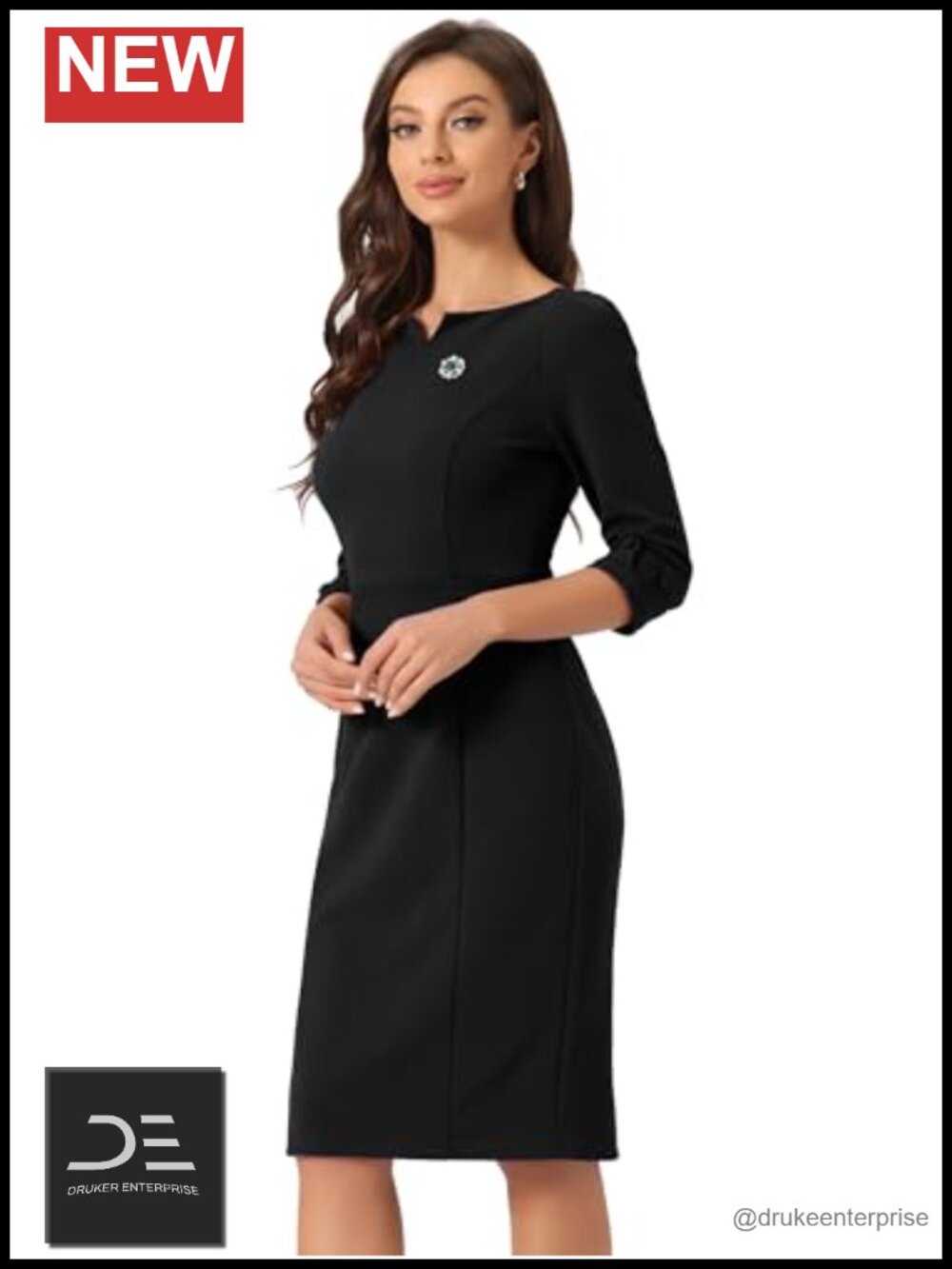 Women's Sheath Midi Dress 3/4 Sleeve Business Casual Workwear